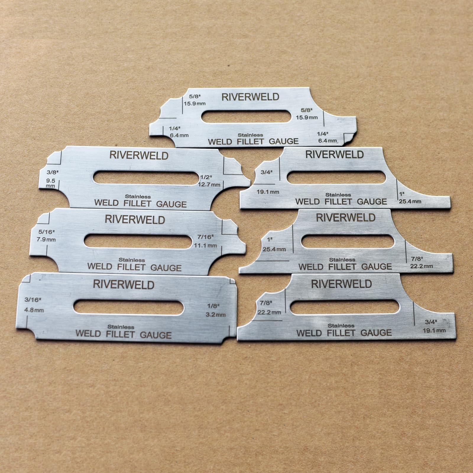 Juego de 7 Piezas RIVERWELD RL para Soldadura de Filete Métrico y en Pulgadas