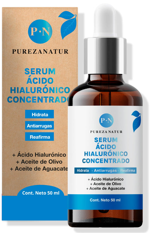 PUREZA NATUR Serum Acido Hialurónico facial Hidratante + Aceite de aguacate y Olivo para la cara skin care | Suero anti aging, para ojeras y arrugas 50ml (Serum AH concentrado)