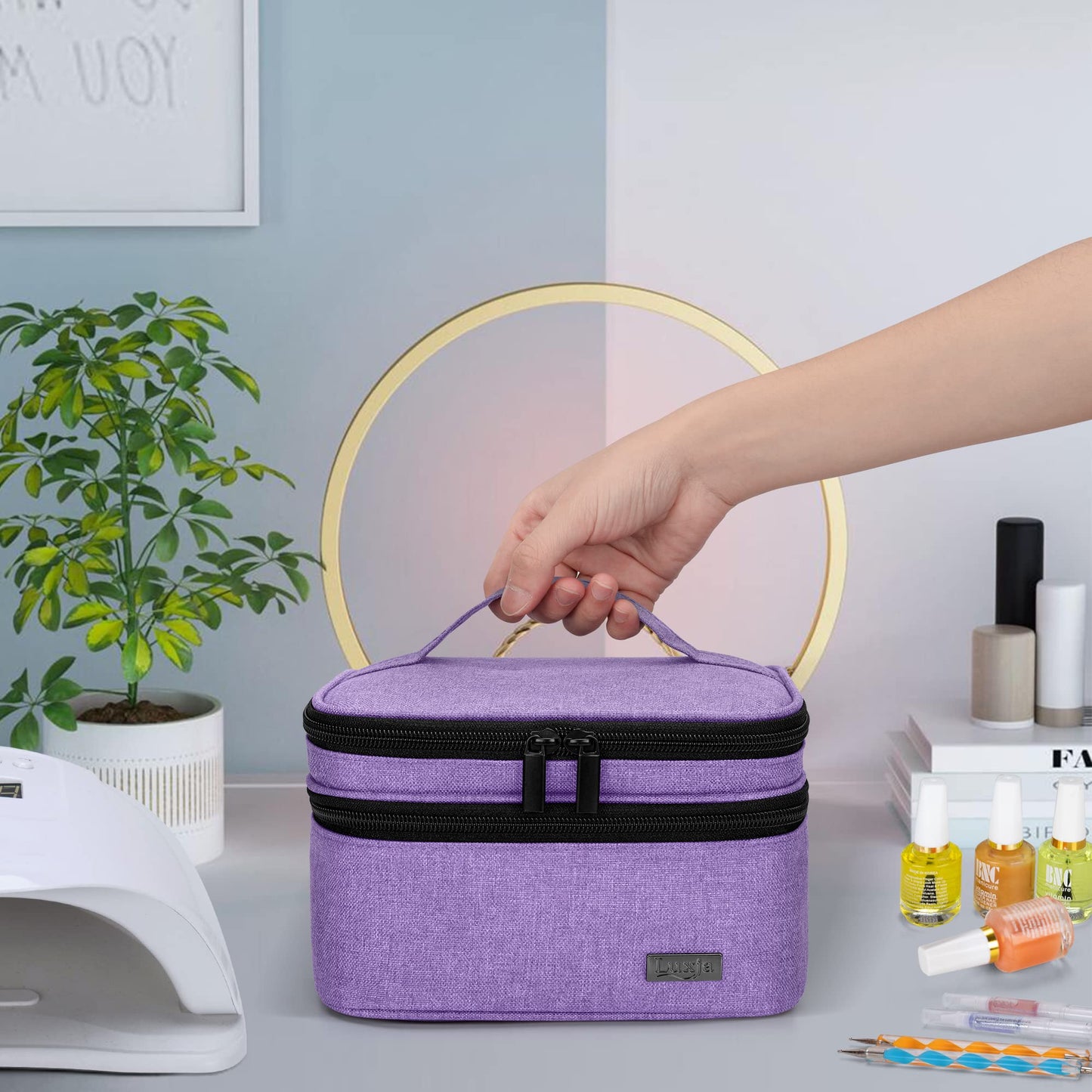 (Version 1: Hold 20 Bottles(15ml), Lavender) - Luxja Nail Polish Carrying Case - Holds 20 Bottles (15ml - 0.5 fl.oz) or 30 Bottles (7ml - 0.27 fl.oz), Portable Organiser Bag for Nail Polish and Manicure Set, Lavender