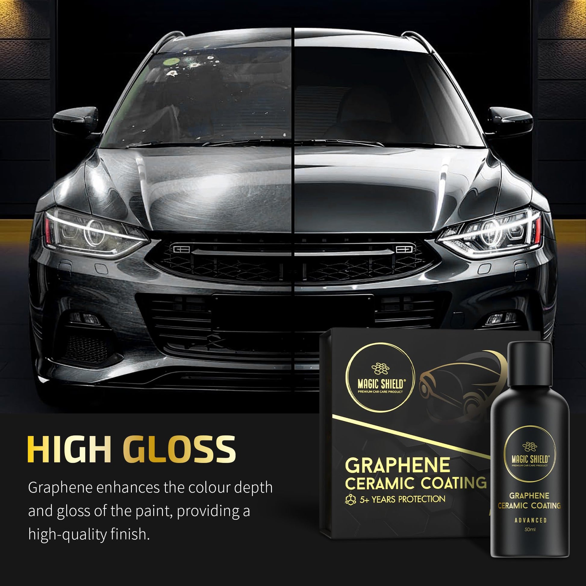 Magic Shield Recubrimiento Cerámico Grafeno 10H - Dura 5 Años | Nano Tecnología Avanzada | Resiste Rayones | Brillo Alto | Hidrofóbico | Ideal para Autos, Motos, Barcos y RVs