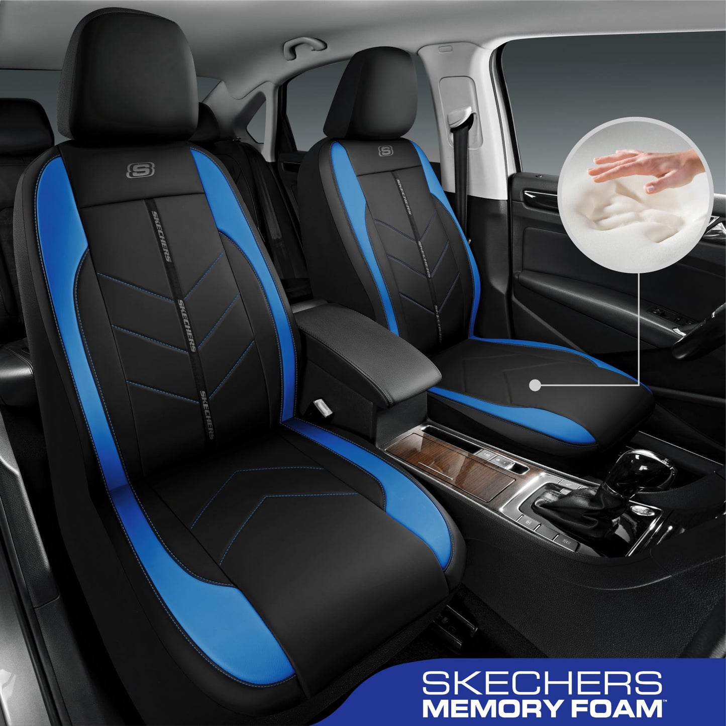 Skechers Fundas de asiento de coche, lujosas fundas de asiento de cuero sintético, protector de asiento de coche impermeable antideslizante para asientos delanteros, accesorios de coche compatibles