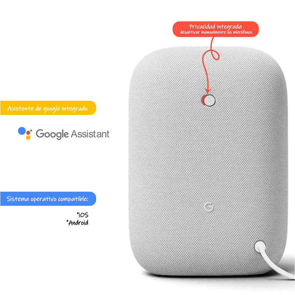 Altavoz Bluetooth Google Tiza con Asistente Integrado y Sonido Potente