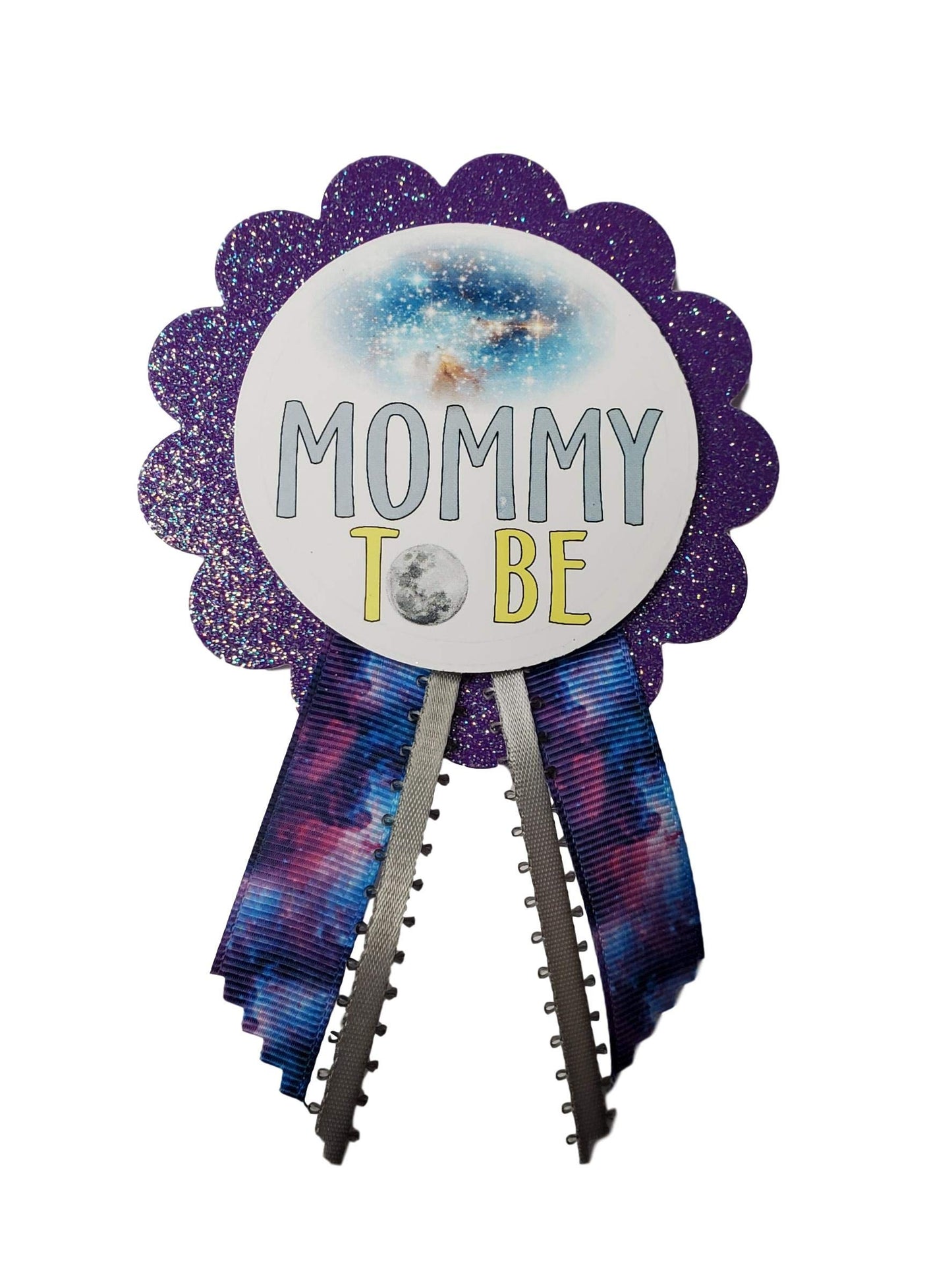 2 pines de botón Mommy & Daddy to Be Galaxy Baby Shower It's a Girl Boy para que los padres usen, color morado con purpurina