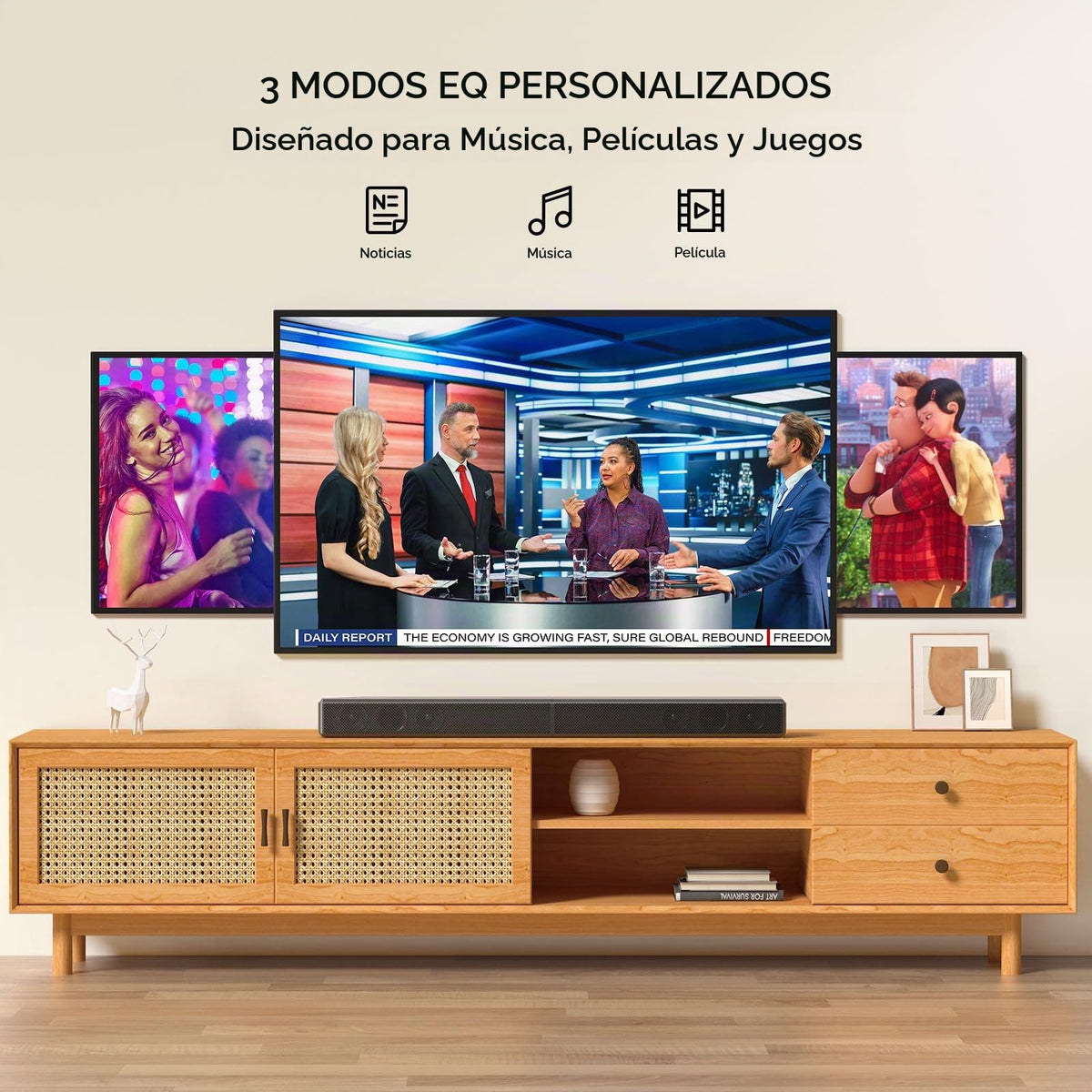 Barra de Sonido para Smart TV con Altavoz Bluetooth Desmontable y Graves Ajustables