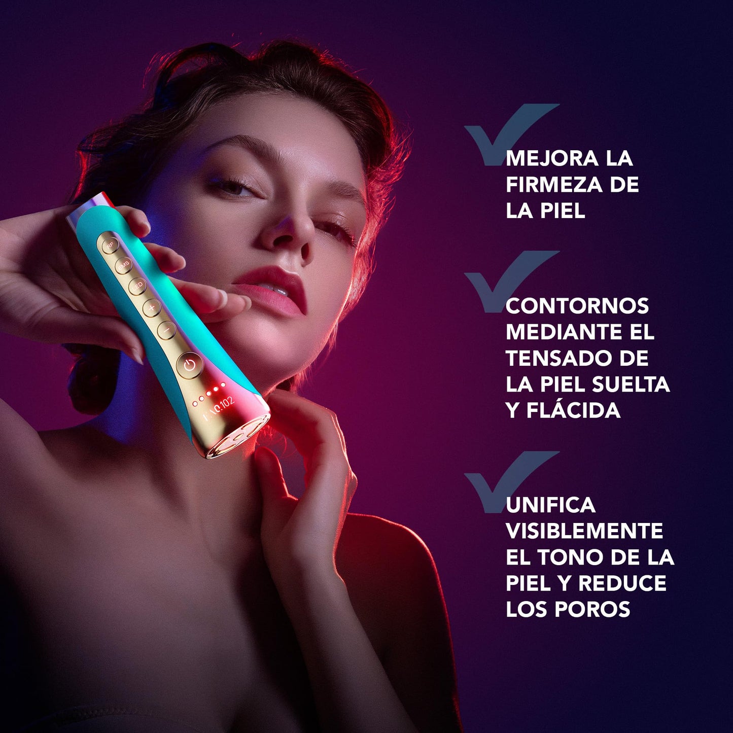 FAQ 102 Set Beauty Answer - Masajeador facial reafirmante con 8 luces LED + Prebase P1 Manuka Honey 30 ml - Preparación facial antes del cuidado - Ritual diario de belleza - Topaz