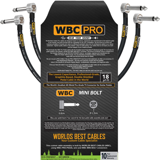 Cable de Doble Blindaje WBC-PRO-PEDAL Negro Baja Capacitancia Grado Profesional 22 AWG 18 Pulgadas