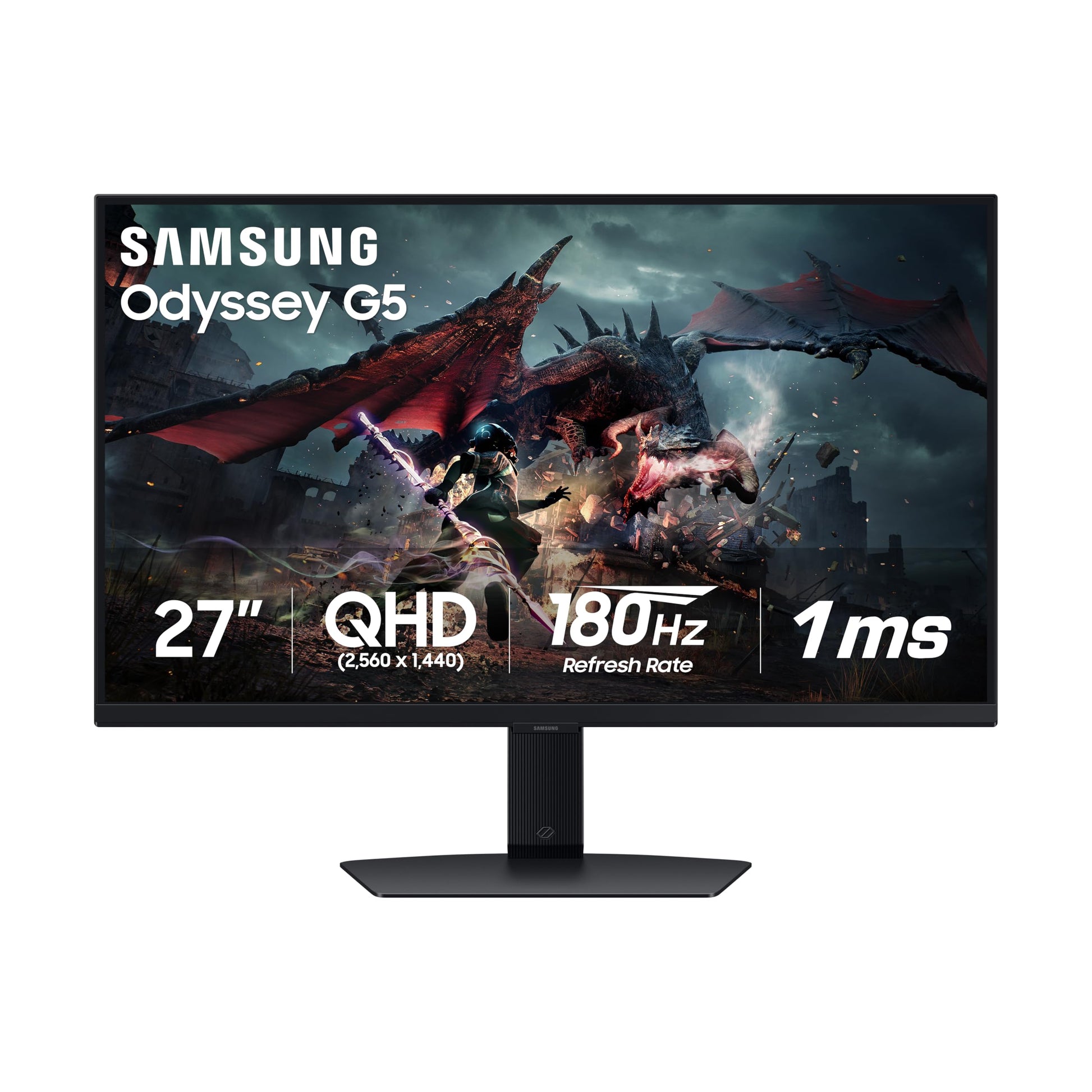Samsung Odyssey G50D - Monitor de Juegos de 27 Pulgadas, QHD, Fast IPS, Compatible con G-Sync, 1 ms, VESA DisplayHDR 400, 180 Hz, AMD FreeSync, Base Ajustable, Modo Eye Saver, 2024
