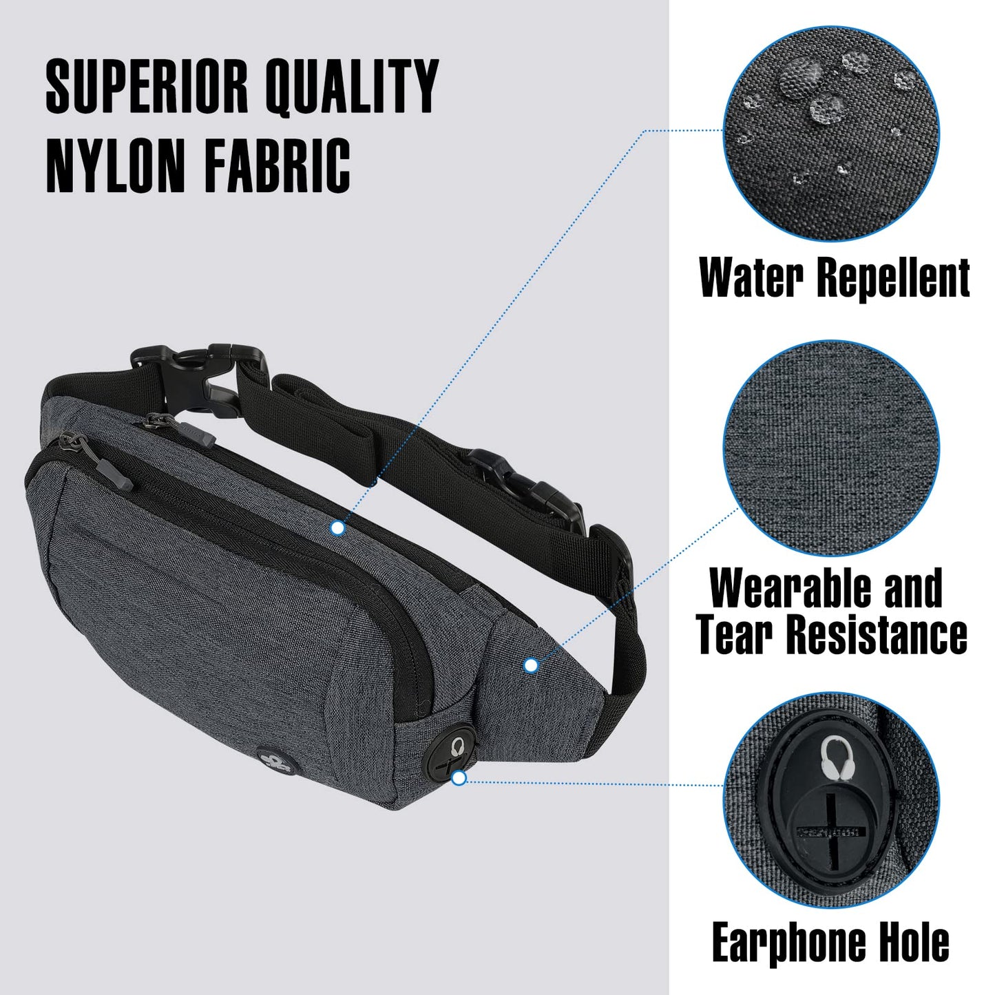 Riñonera WATERFLY Deportiva Negra Cinturón Extra Extendido para Marcha y Senderismo Mujer Hombre
