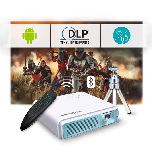 EZCast Proyector de Viaje J4a 2024: Portátil con Android 10, batería y Altavoz Integrados. Ideal para Camping y Viajes. DLP 1080p, Compatible con HDMI, USB, iPhone y Laptop