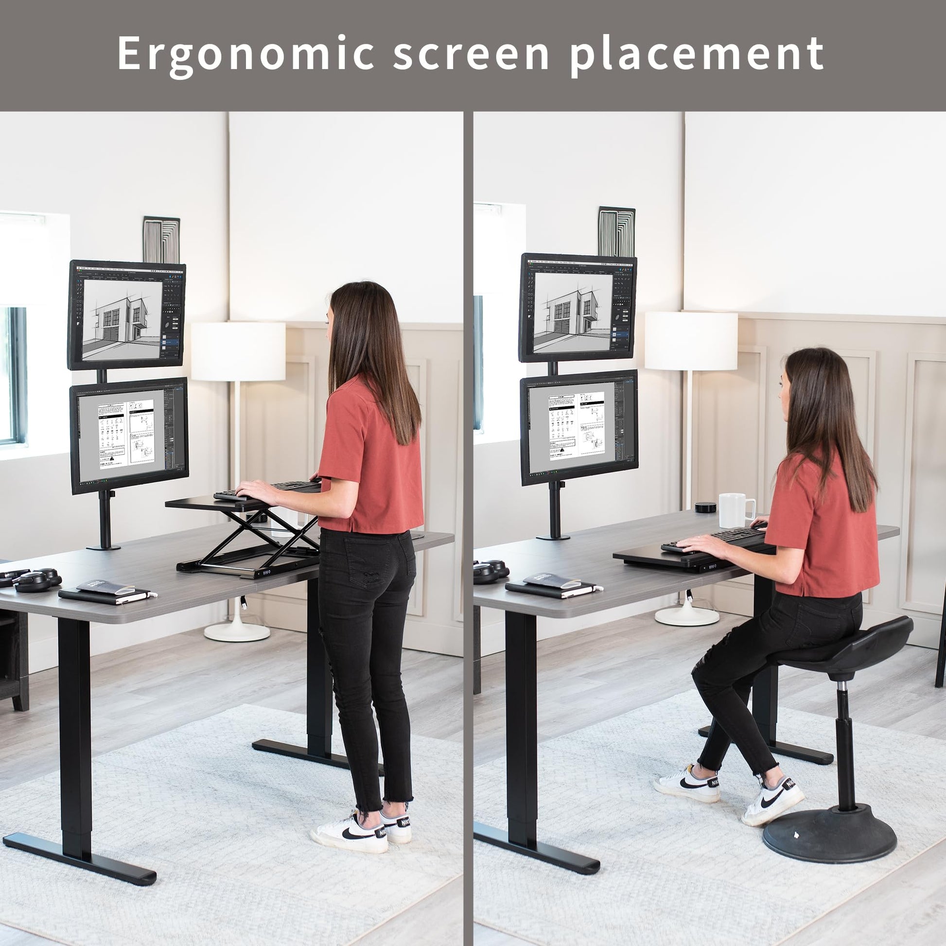 Soporte de Computadora VIVO Negro Ajustable Extra Alto para Monitor Vertical 34 Pulgadas