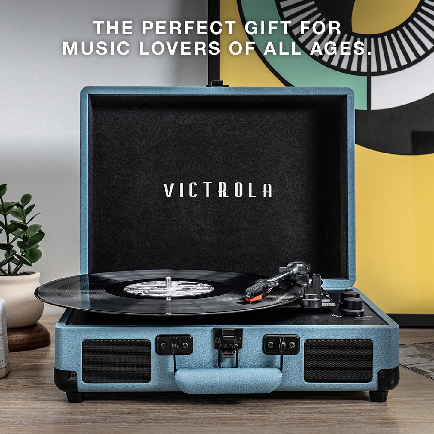 Tocadiscos Maleta Portátil Victrola Journey Bluetooth Azul Coral con Altavoces Integrados y Reproductor de Vinilos 3 Velocidades