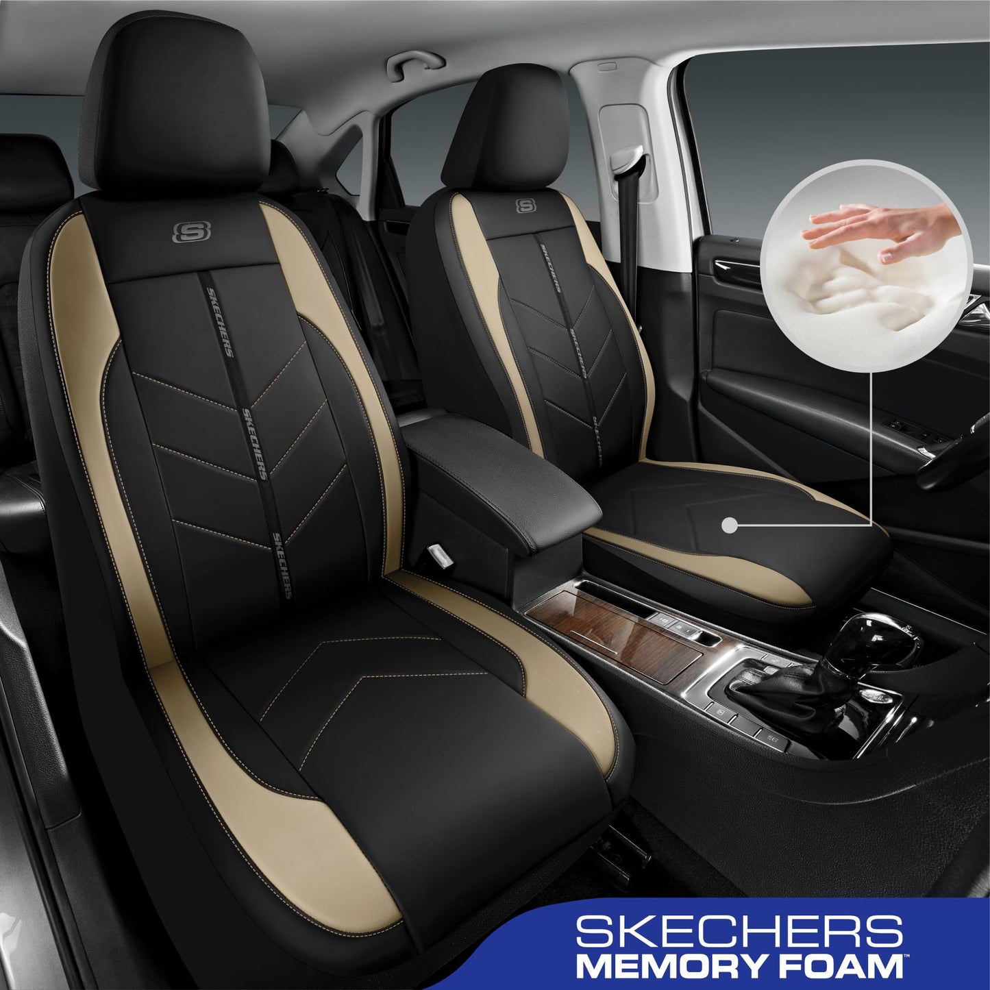 Skechers Fundas de asiento de coche, lujosas fundas de asiento de cuero sintético, protector de asiento de coche impermeable antideslizante para asientos delanteros, accesorios de coche compatibles