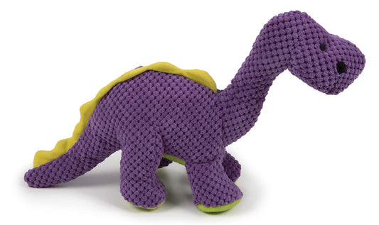 goDog Checkers Dinos Bruto - Juguete de Peluche chirriante para Perro, tecnología de protección masticable, Color Morado, Grande