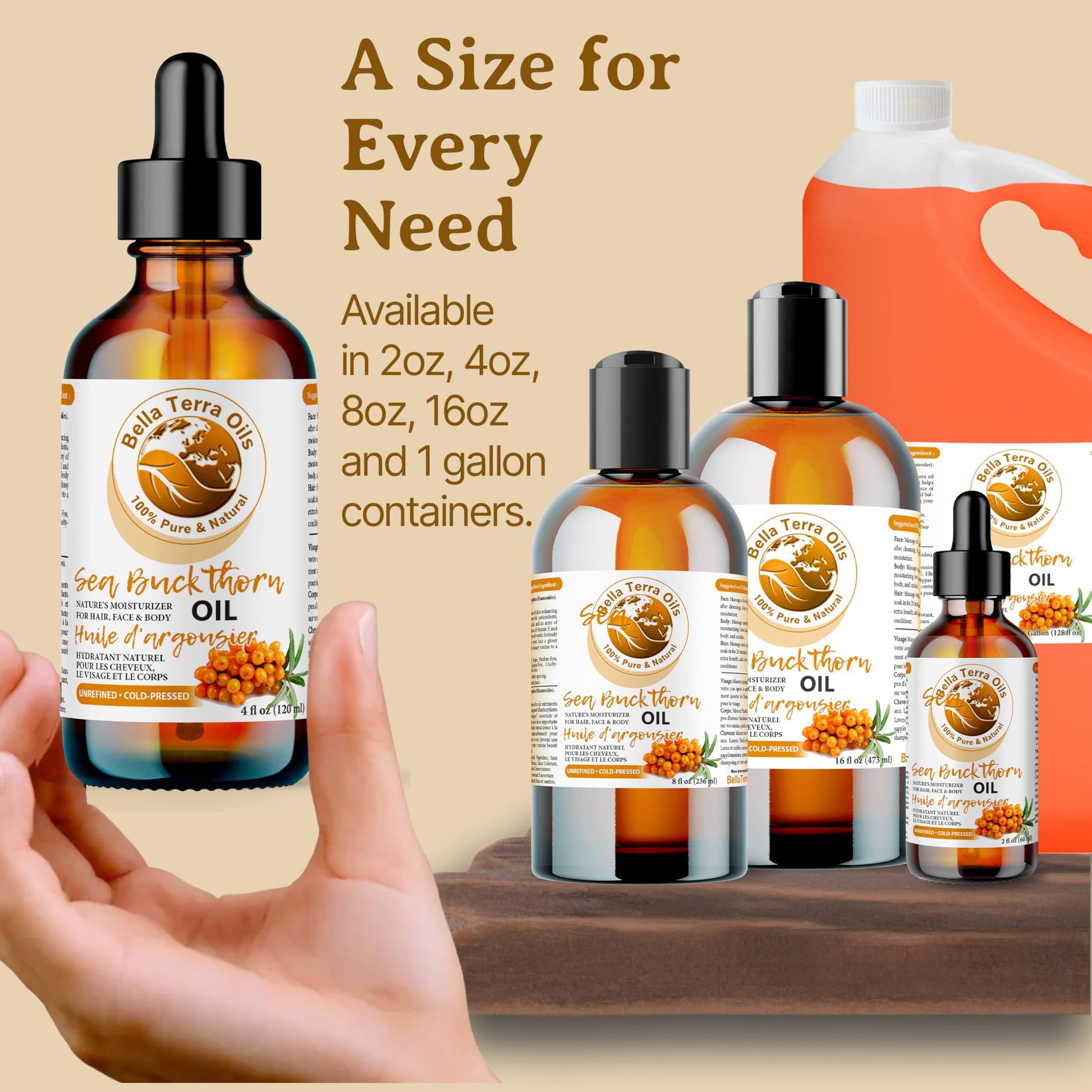 NEW Sea Buckthorn Oil. 4oz. Cold-pressed. Unrefined. Organic. 100% Pure. Non-comedogenic. Hexane-free. Relieves Symptoms of Eczema, Psoriasis, Acne. Natural Moisturizer. For Hair, Skin, Stretch Marks.