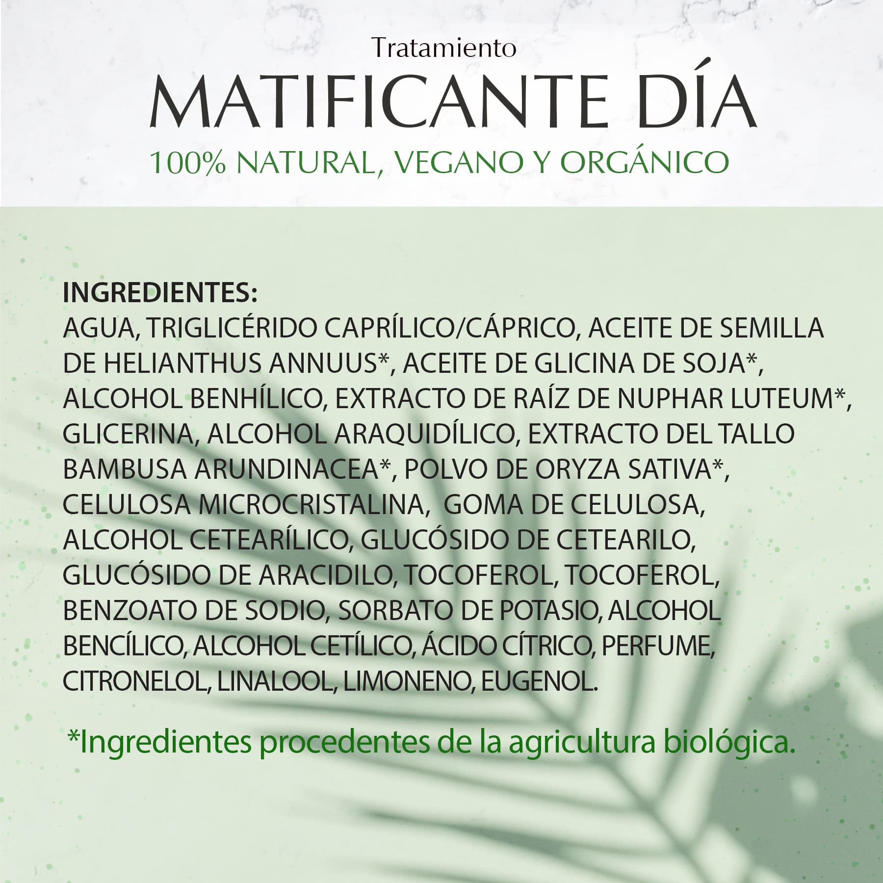 Tratamiento Matificante Día Marie d'Argan, Natural, Orgánico, Vegano, Disminuye Manchas, Unifica el Tono, Controla el Brillo, Antiedad