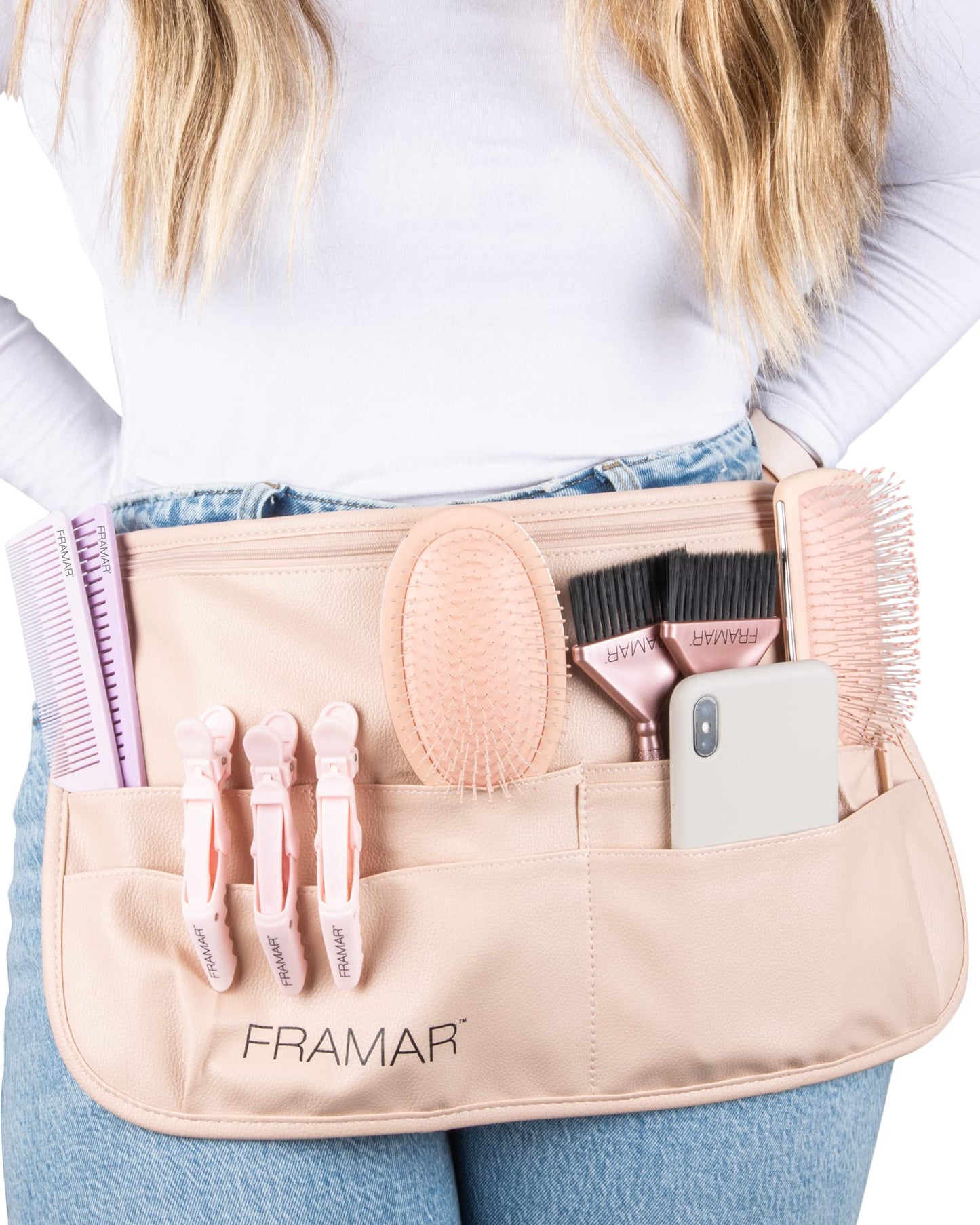 FRAMAR - Cinturón hipster para peluquería, cinturón de peluquero, delantales de salón para peluquero, funda para estilista, cinturón de maquillaje profesional, cintura de maquillaje, bolsa de tijeras