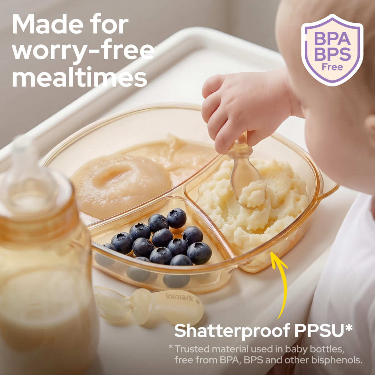 Platos y utensilios de PPSU 3 en 1, placas de succión para niños pequeños de grado biberón de alta calidad con tenedor de cuchara, platos de silicona basados en escenarios para autoalimentación
