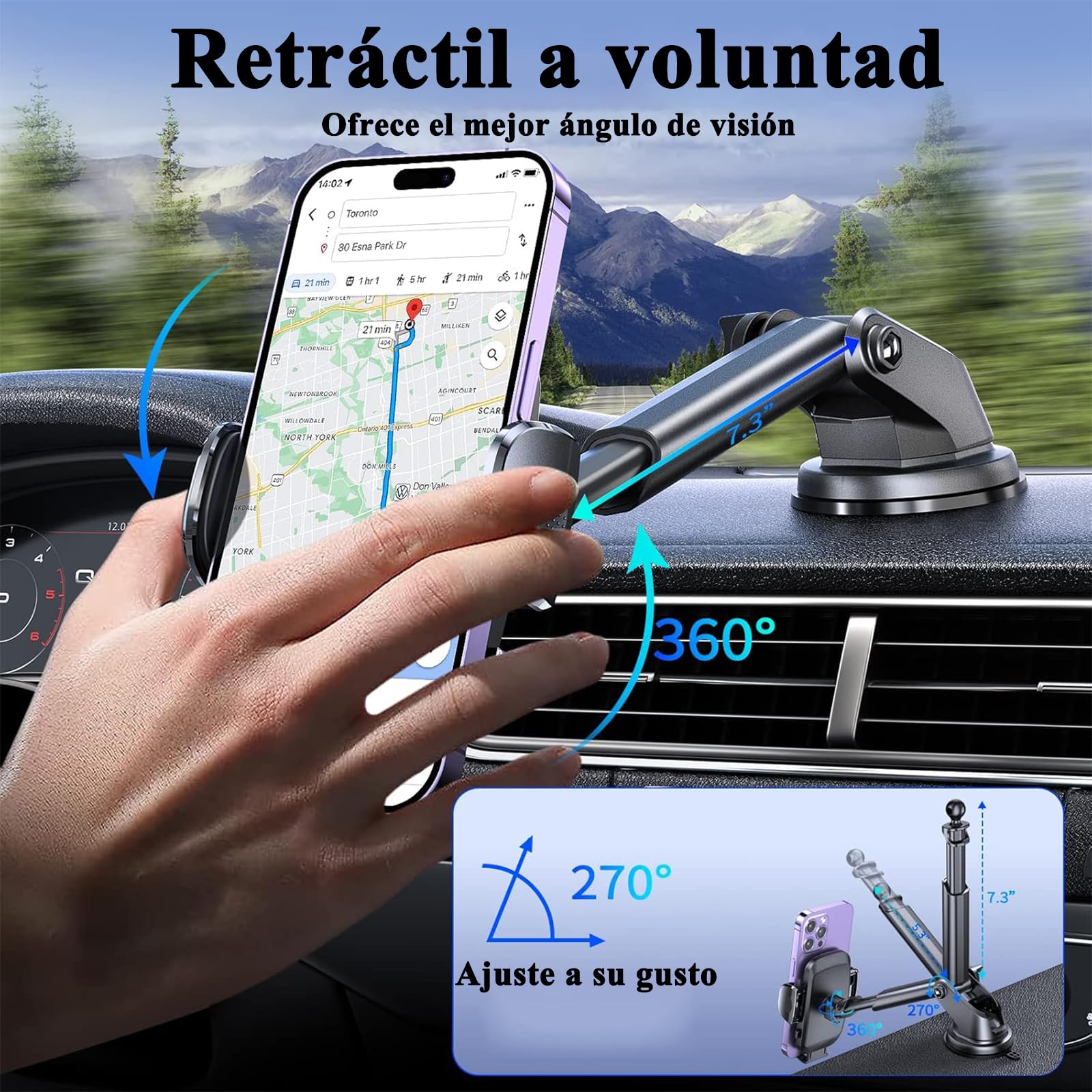 Soporte Celular Automóvil 3 en 1,Base Celular Auto Tablero,Soport Celular Auto,Soporte Universal para Parabrisas/Salpicadero/Ventilación, Accesorios Auto Para IPhone 15/14 , Xiaomi, Motorola, Huawei