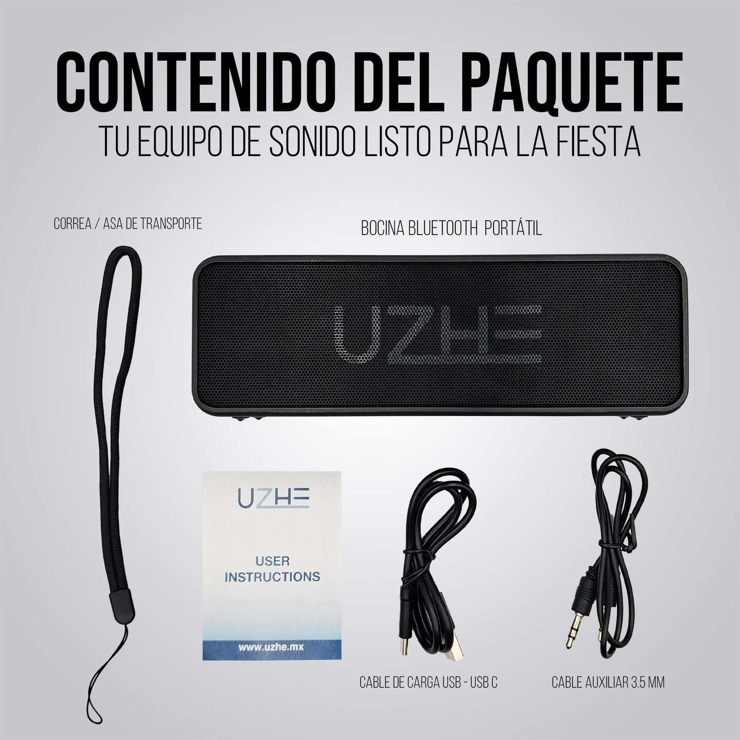 UZHE | Bocina Bluetooth 20W | Sonido Estéreo HiFi con Doble Driver y Subwoofer IPX6 Impermeable 12h Batería 4000mAh TWS (Sonido Envolvente) Altavoz Portátil para Fiestas Exterior USB-C | Negro
