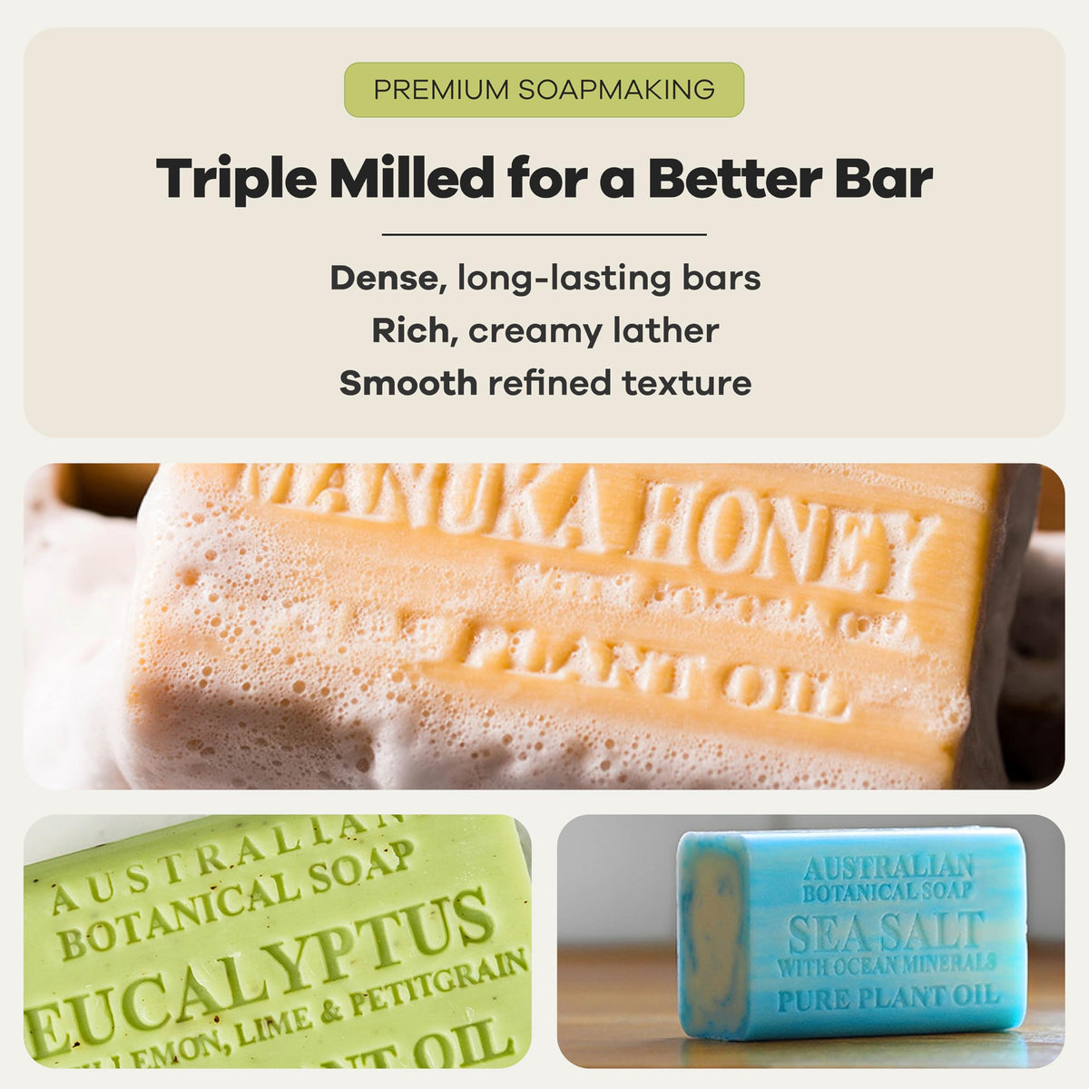 Australian Botanical Soap, Pure Plant Oil Soaps, 8 Bar Soap Variety Pack | 6.6 oz (187g) Natural Ingredient Soap Bars | All Skin Types | Shea Butter Infused - Pack of 8
