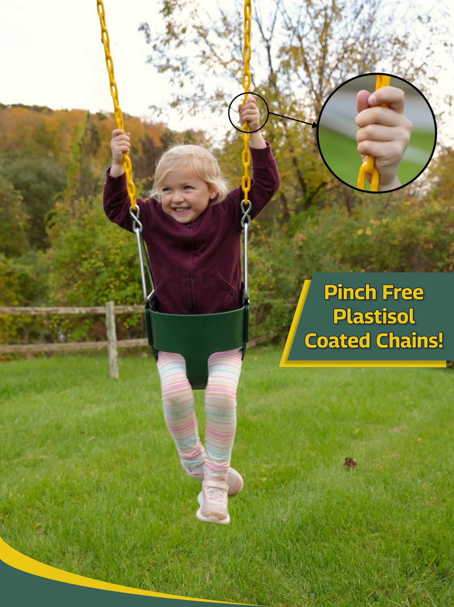 Eastern Jungle Gym - Asiento de Columpio para niños pequeños con Respaldo Alto, Cadenas de Columpio recubiertas Totalmente montadas, Accesorio de Juego de Columpio Verde