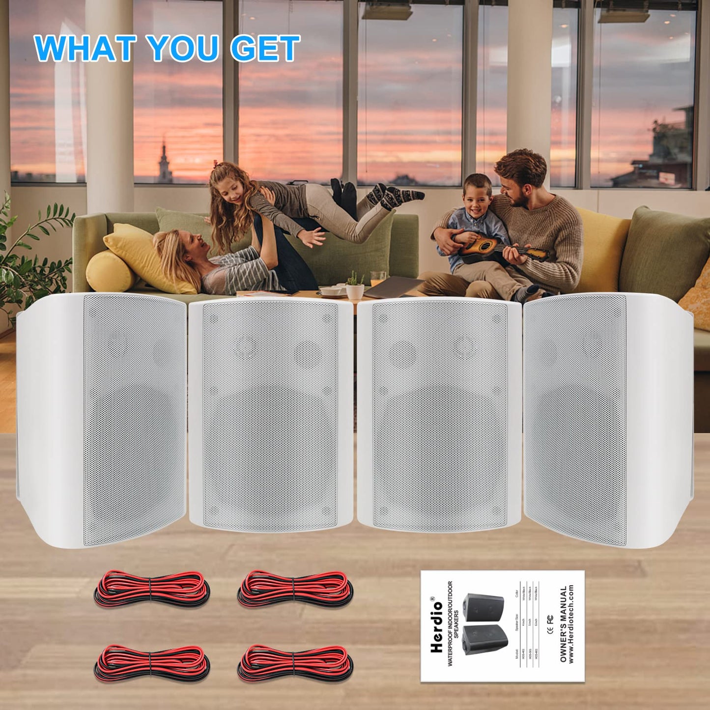 Herdio Bocinas para Exterior,5.25 Pulgadas, 600W Altavoces para Exteriores, Resistente al Agua, Adecuado para el hogar, Patio, Terraza,Patio Trasero (4 Altavoces,Blanco)