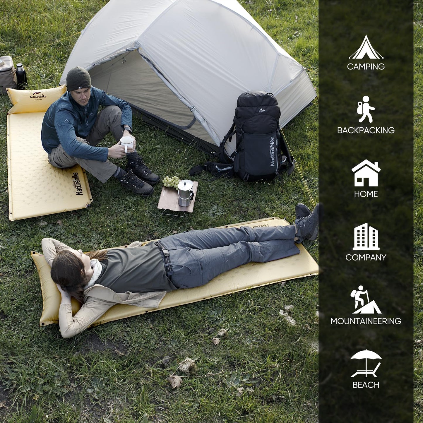 Naturehike - Cojín de Dormir autoinflable, Ultraligero de Espuma viscoelástica con Almohada, inflado rápido, Almohadilla de Dormir para Senderismo, Caravana, Camping, matrimonial, Amarillo