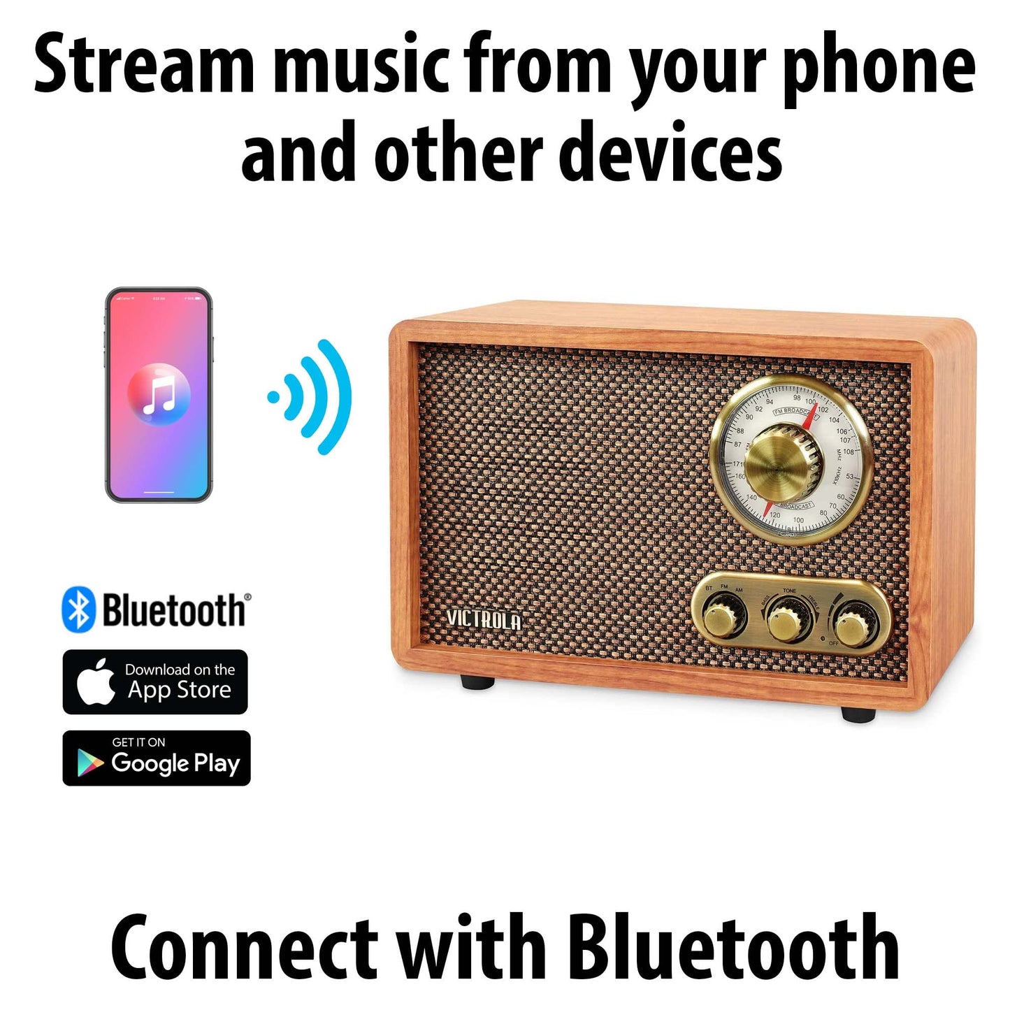 Radio Retro Victrola Bluetooth Walnut con Dial Giratorio