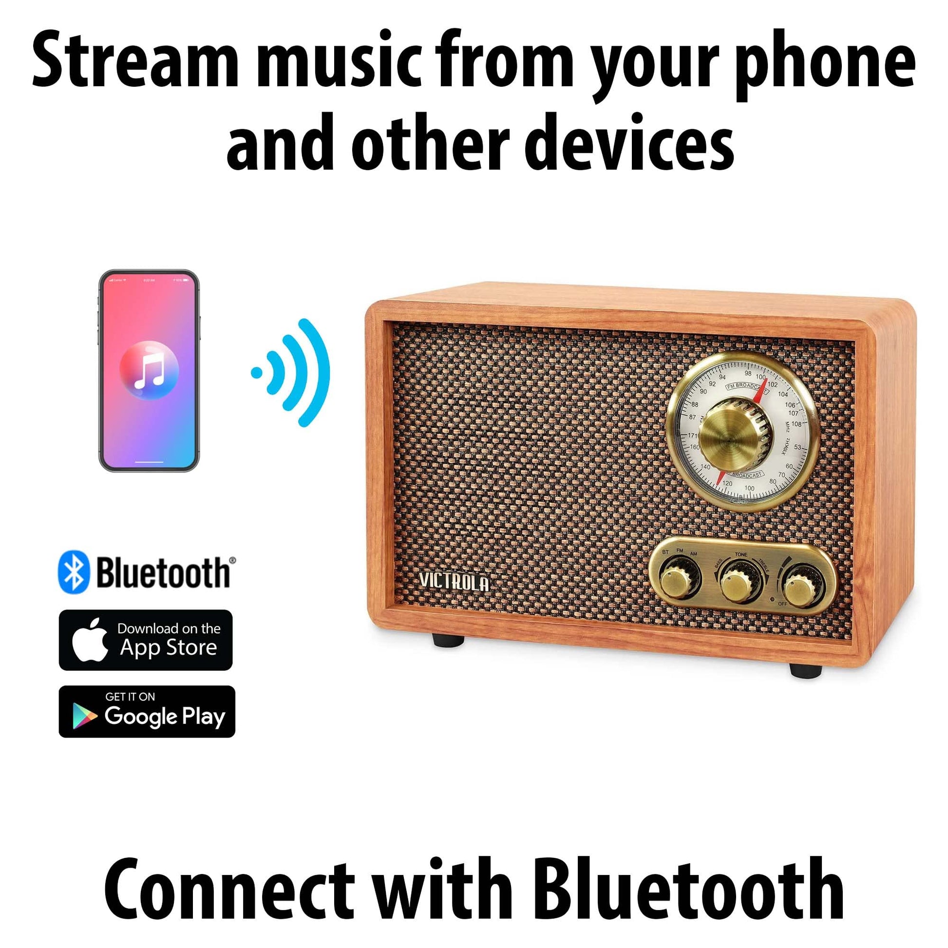 Radio Retro Victrola Bluetooth Walnut con Dial Giratorio
