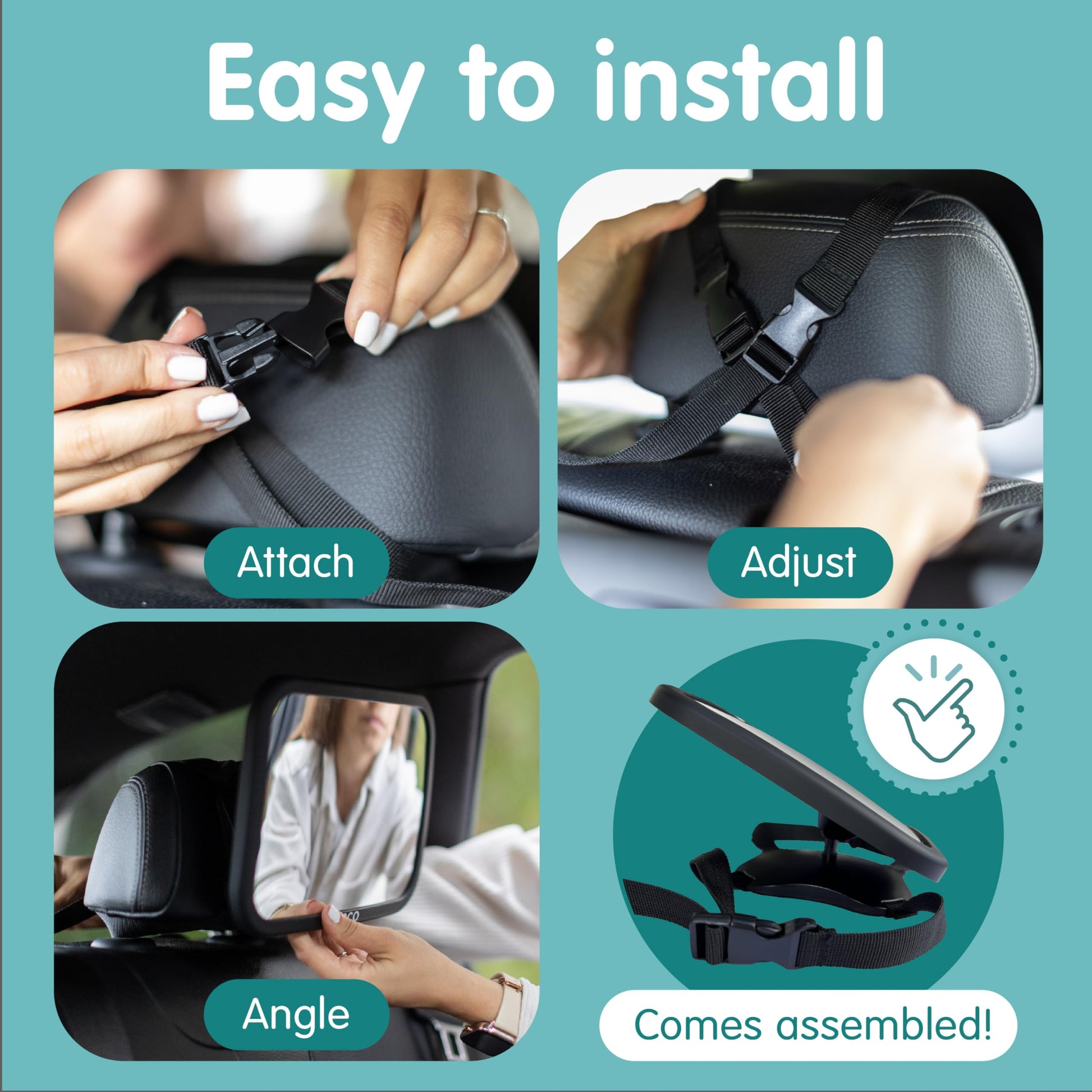 Onco Baby - Juego de cortinas para espejo de coche y ventana de coche (18.9 x 12 pulgadas), visualización UPF 50+, espejo de coche 100% a prueba de roturas para bebé, pantallas universales y espejo