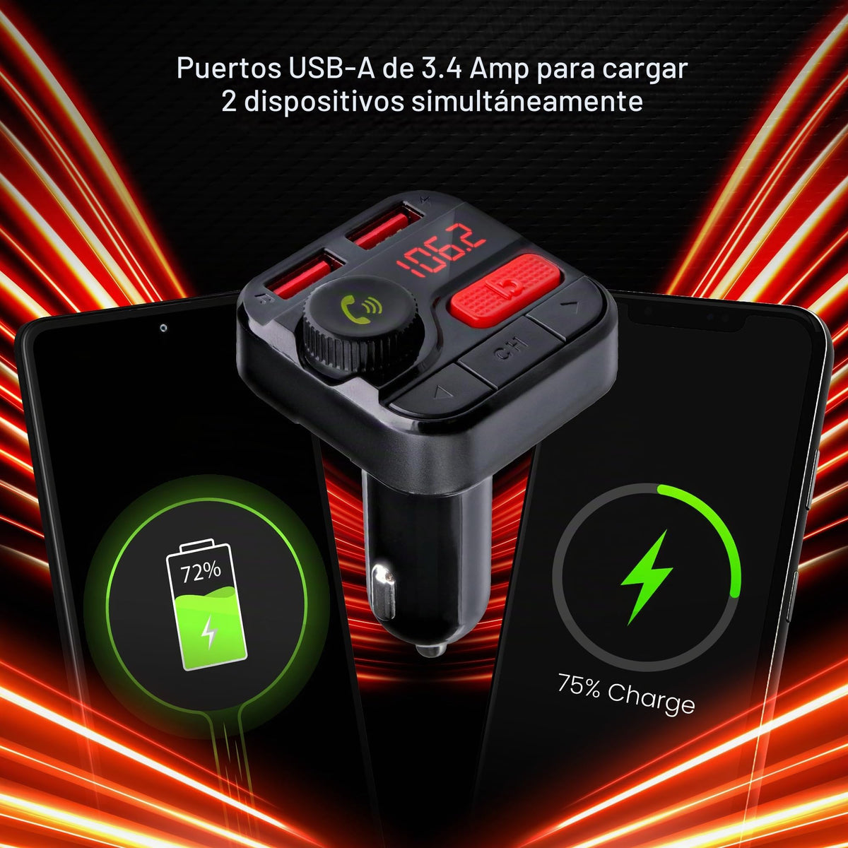 Transmisor FM Bluetooth Monster Negro con Tarjeta SD y Micrófono para Coche