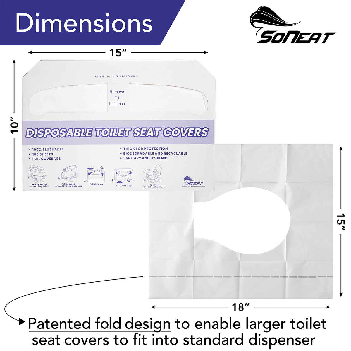 Funda Desechable para Asiento de Inodoro SoNeat Alta Calidad para Instalaciones Comerciales 200 Hojas XL Portátiles
