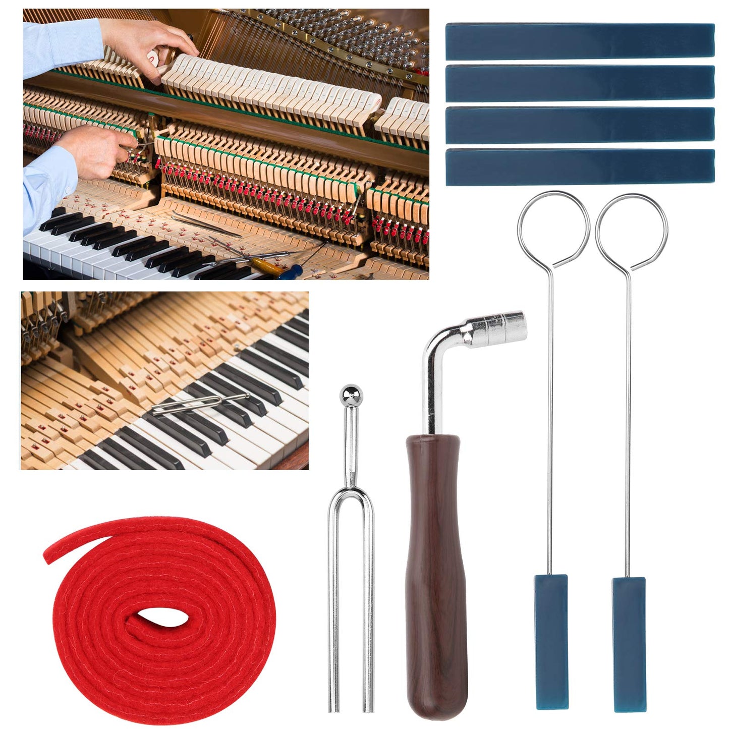 Keenso Juego de Herramientas de afinación de Piano, Llave de afinación en Forma de L de 16 cm, Mudo de Goma de 19 cm, mudos de cuña de Goma de 10,2 cm, diapasón de Banda de Temperamento de 110 cm