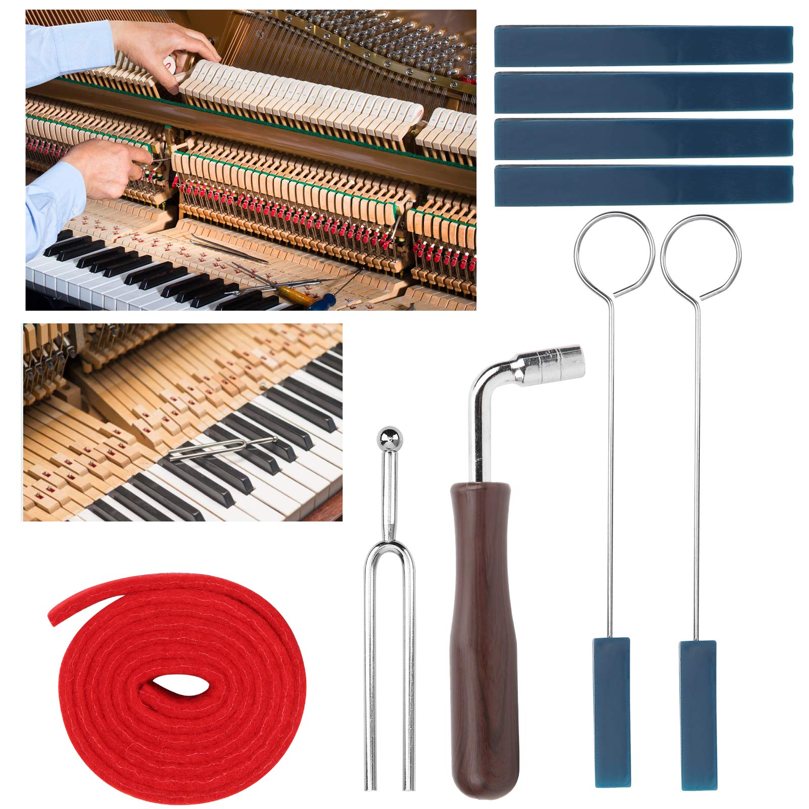 Keenso Juego de Herramientas de afinación de Piano, Llave de afinación en Forma de L de 16 cm, Mudo de Goma de 19 cm, mudos de cuña de Goma de 10,2 cm, diapasón de Banda de Temperamento de 110 cm