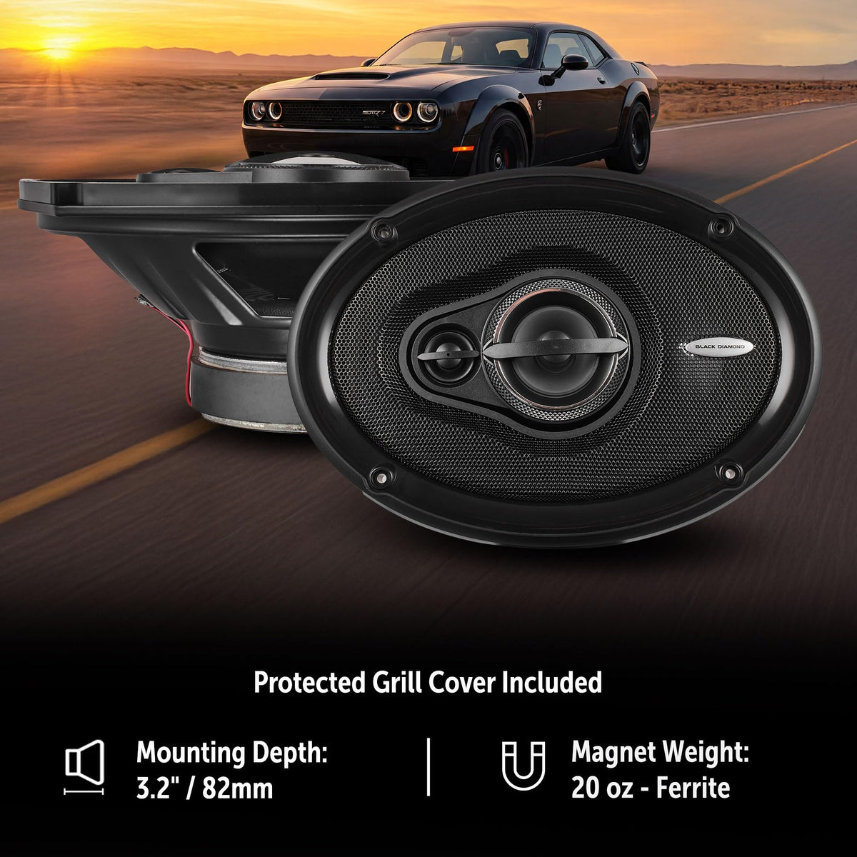 Altavoces Coaxiales Black Diamond Negros 3 Vías 6 x 9 270 Vatios para Coche