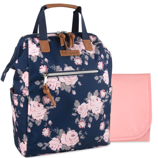 Mochila para Pañales Baby Essentials Azul Marino Floral con Gran Capacidad y Compartimento Aislado