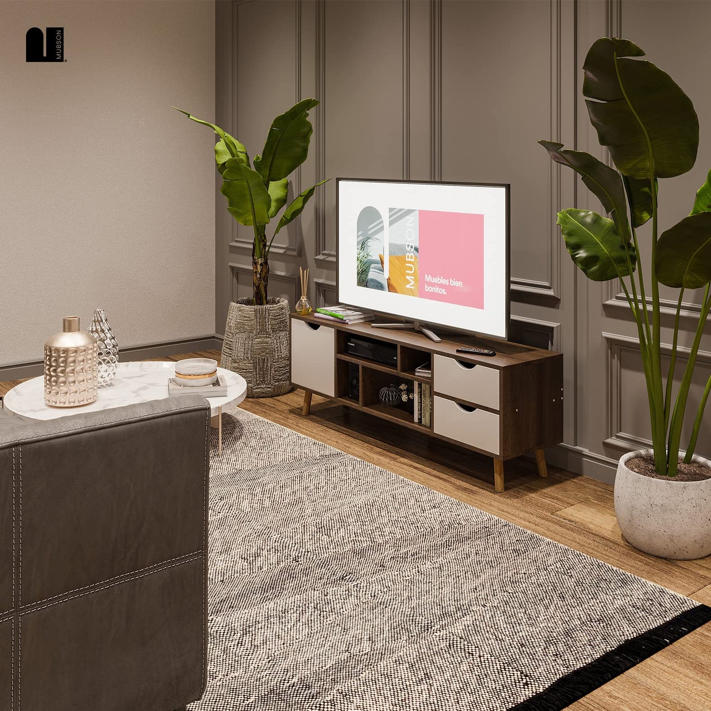 Centro de Entretenimiento MUBSON Café Compatible con Pantallas de Hasta 55 Pulgadas Con Cajoneras