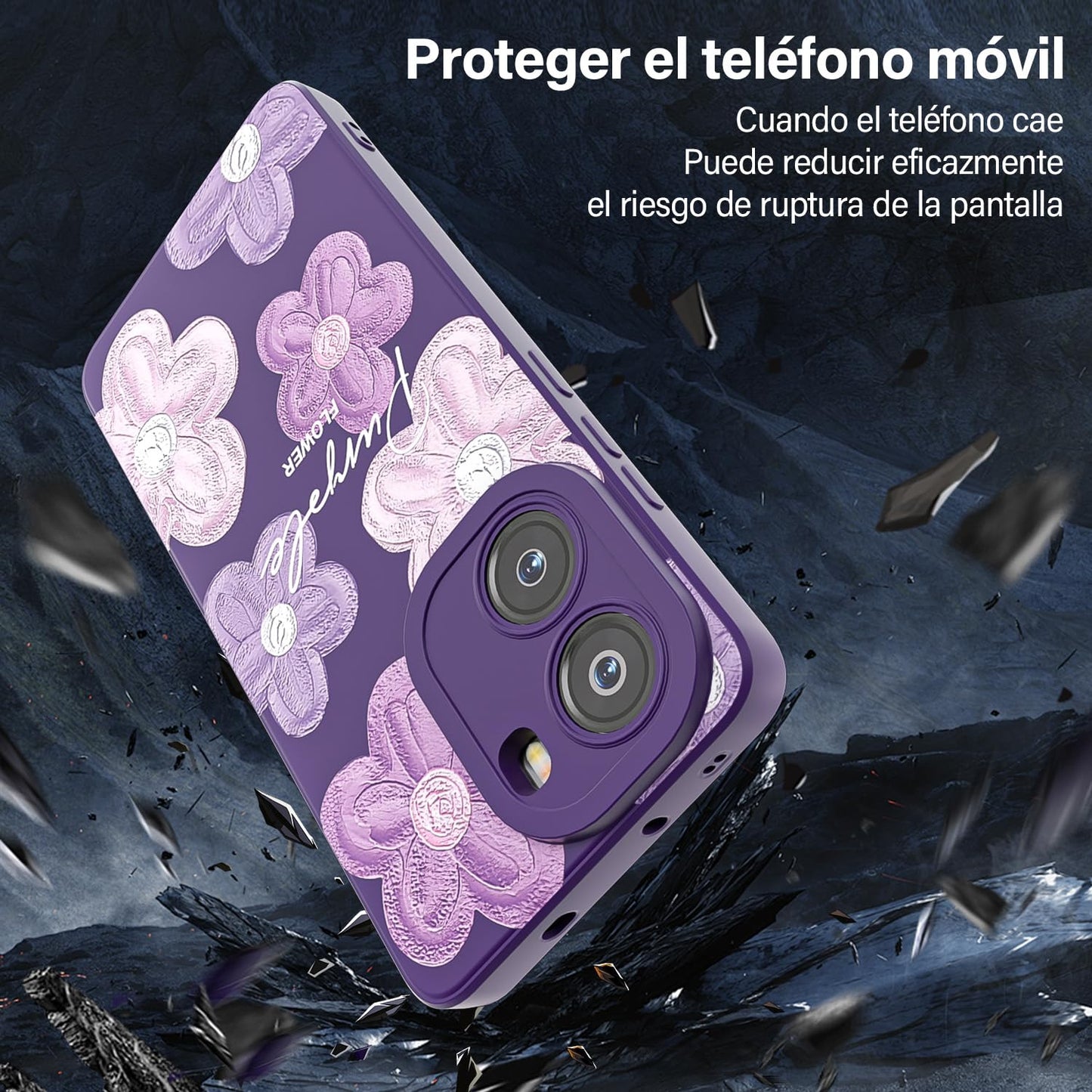 Threehao Funda para Xiaomi Poco X7 Pro 5G Case Uso Rudo, Ultra Delgado Flexible Morada Suave TPU Silicona Carcasa con Moda Aesthetic Dibujos Flores, Antigolpes Anti-arañazos Protectora