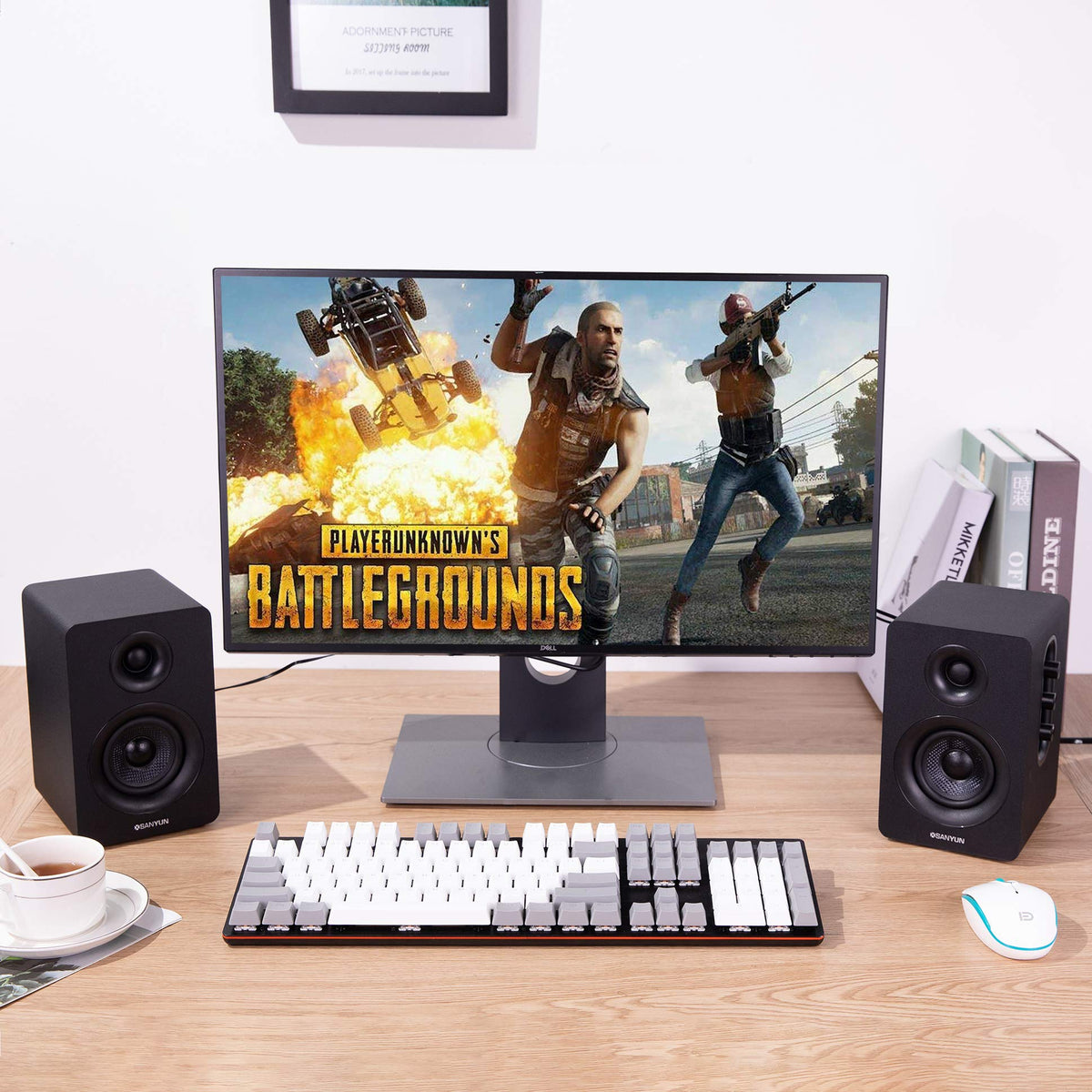 Altavoces de Estantería Sanyun Negro Bluetooth 5.0 con Unidad de Fibra de Carbono para Juegos de Monitor de Computadora