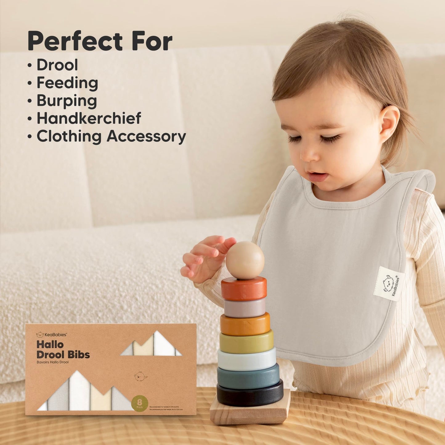KeaBabies - Paquete de 8 baberos para bebés para niños y niñas, baberos sin botones para la dentición, bebé niña y niño pequeño, recién nacido, suave y absorbente, colores bonitos, cobertura grande
