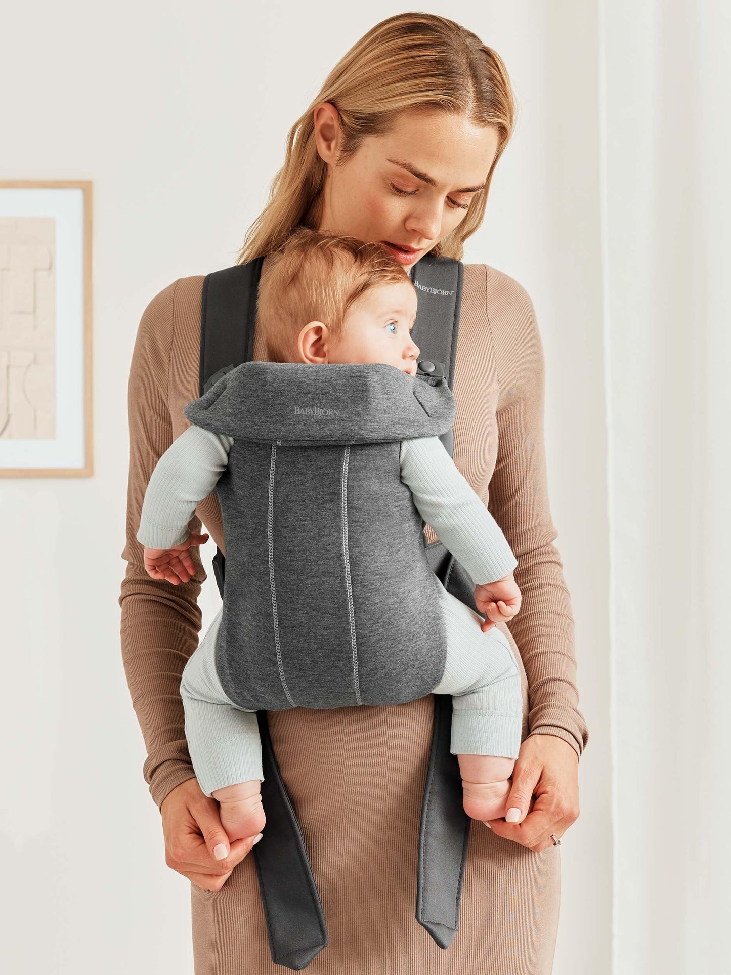 BABYBJORN - Portabebés pequeño, Jersey 3D, Gris oscuro