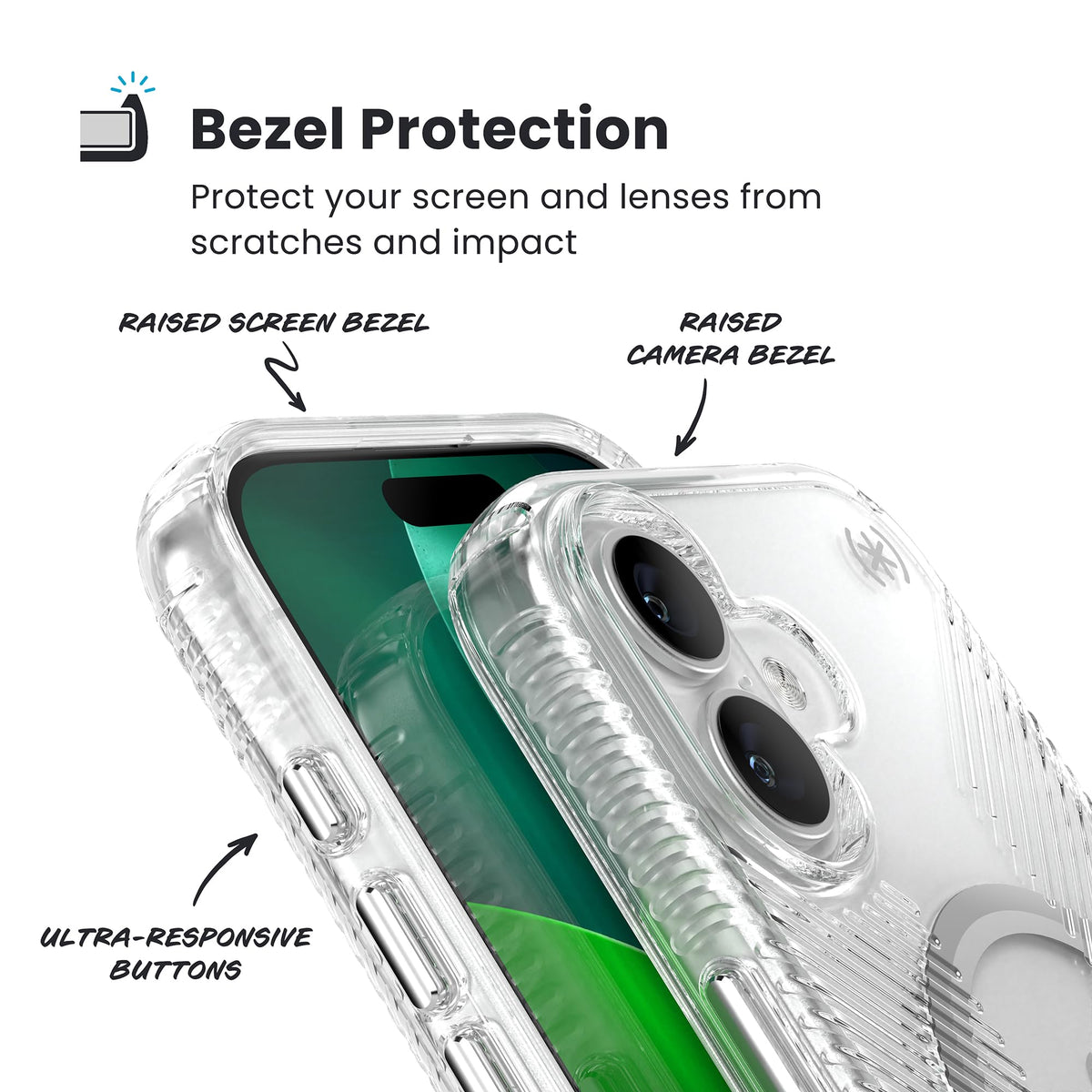 Funda Protectora Speck Presidio Transparente y Plateado con Clear Grip para iPhone 17