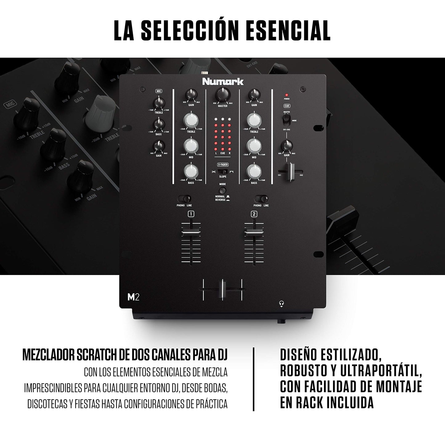 Mezclador de DJ Numark M2 Negro con Crossfader Reemplazable y EQ 3 Bandas