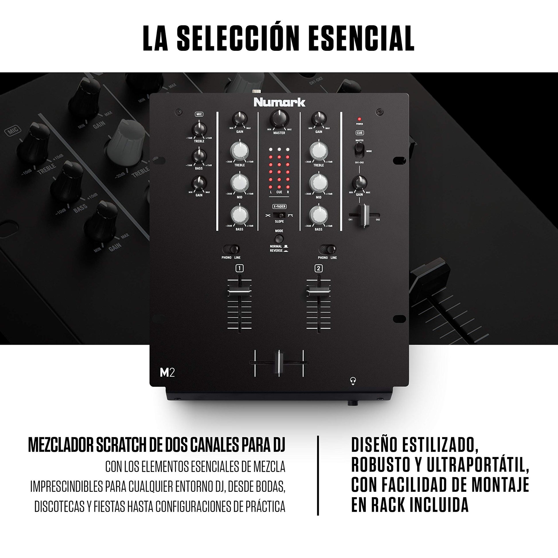 Mezclador de DJ Numark M2 Negro con Crossfader Reemplazable y EQ 3 Bandas