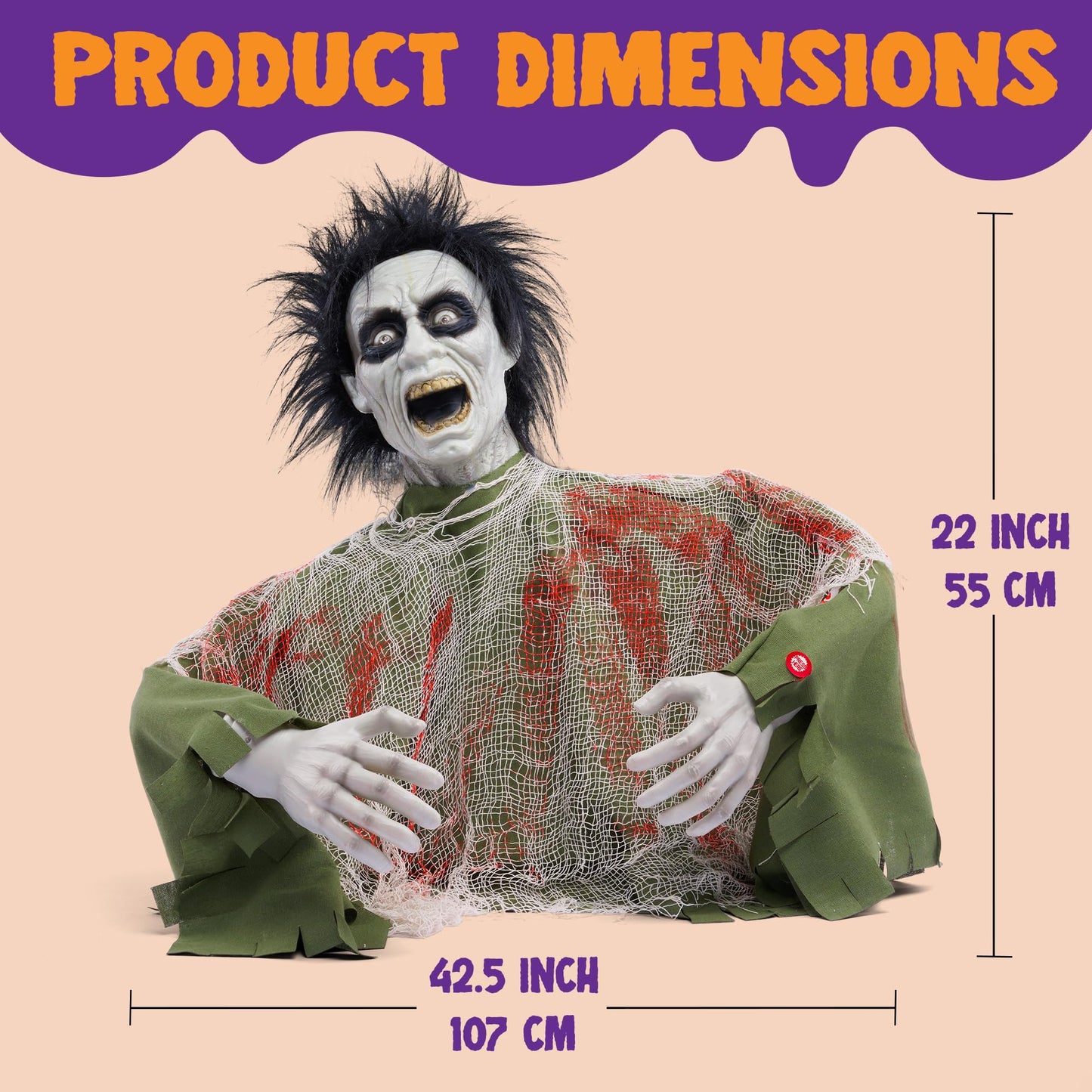 Decoración de Halloween JOYIN Zombi Rompeatropellos con Sonido y Ojos Brillantes para Exteriores