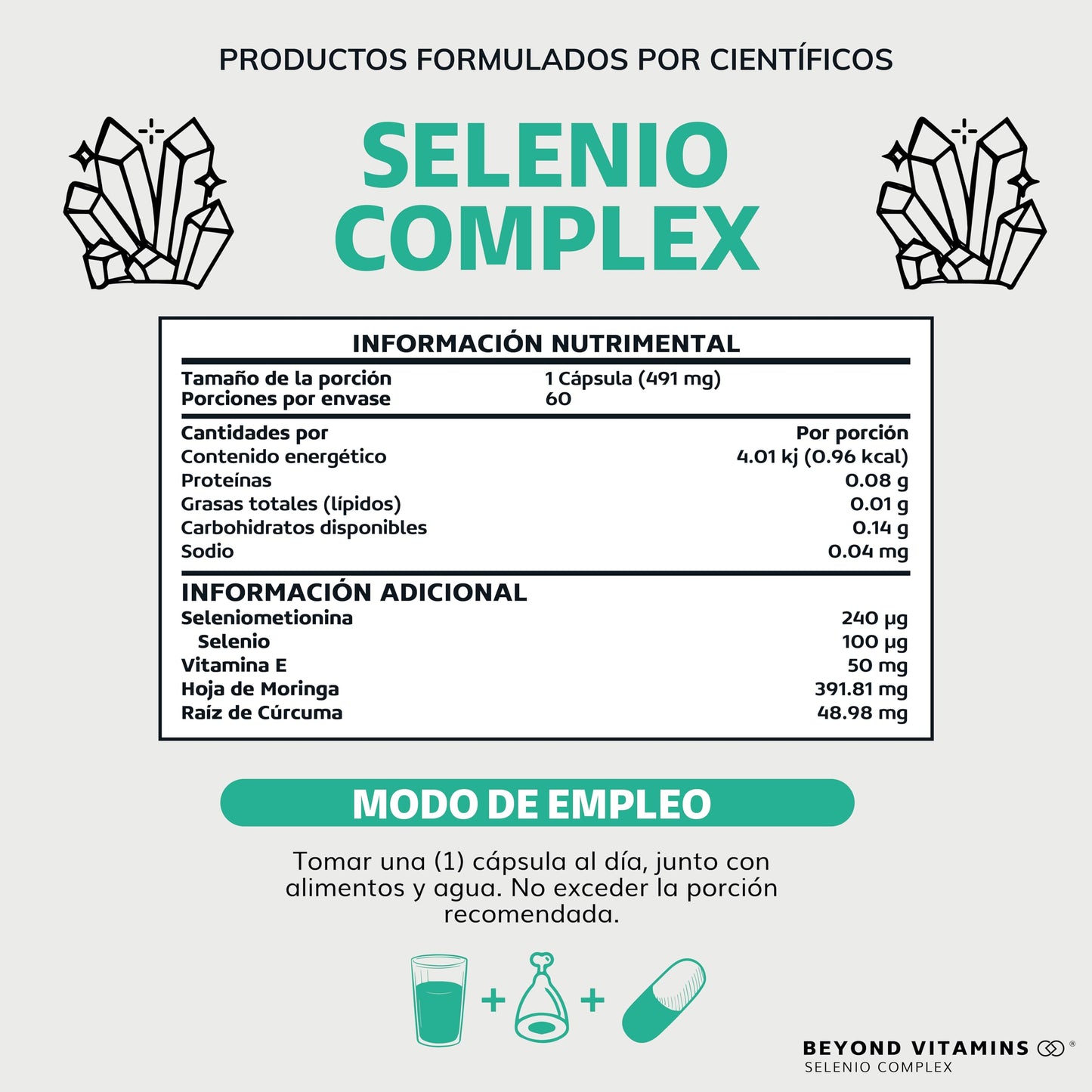 Cápsulas Seleniometionina Veganas con Vitamina E, Moringa y Raíz de Cúrcuma