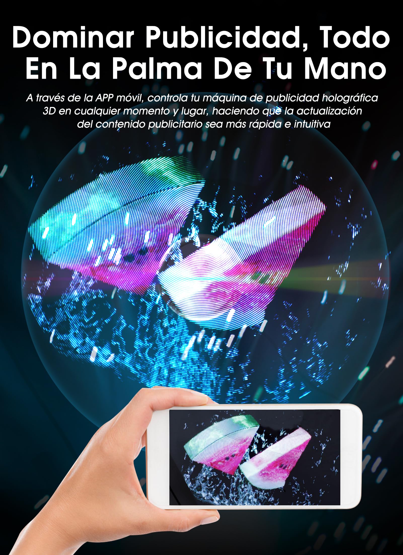 Ventilador de Holograma 3D Vbestlife WiFi PC Publicitaria LED 224 Luces para Negocios