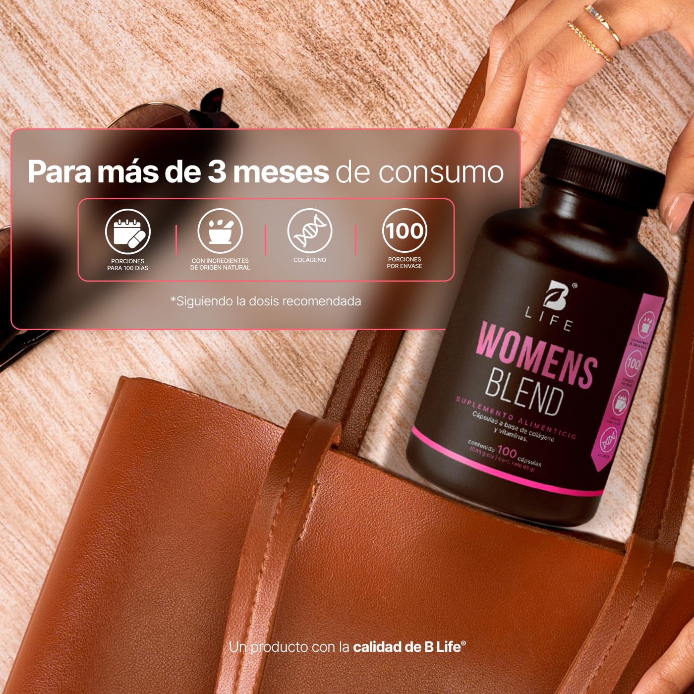 B Life Multivitamínico para Mujer | 100 cápsulas | 650 mg por porción | Colágeno Hidrolizado, Biotina | Ingredientes naturales| Womens Blend.