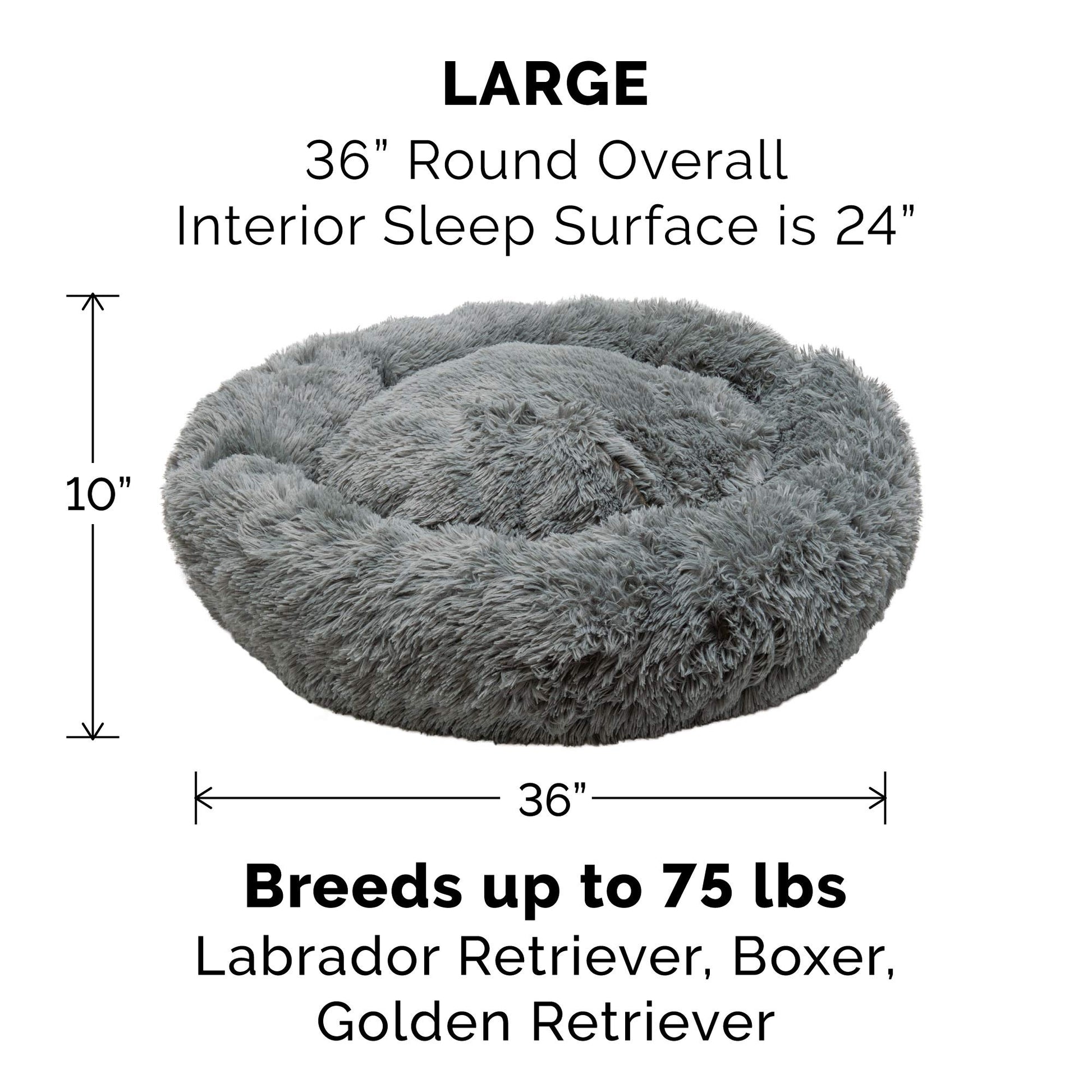 Furhaven 36" Round Large Donut Dog Bed Plush Long Faux Fur Calming Cuddler w/Removable Washable Cover - Gray, Large