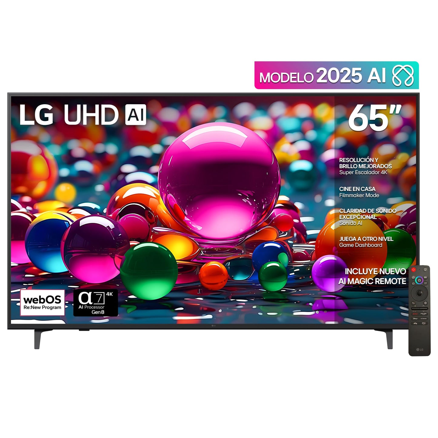 Pantalla 65 Pulgadas LG UHD AI UA7550 4K Smart TV 2025 65UA7550PSA | Sistema Operativo webOS | Identificación de Voz AI | HGIG Mode | LG Channels | Sport Alert | HDR10 | Control Magic Remote AI